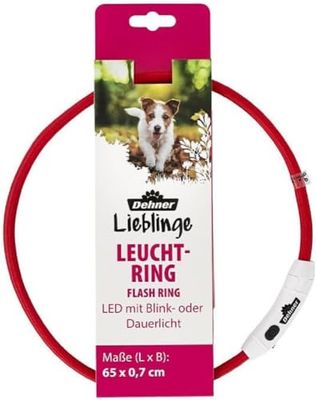 Dehner LED hondenhalsband Flash Ring, verstelbaar, lengte 65 cm, hoogte 0,7 cm, polyester, rood