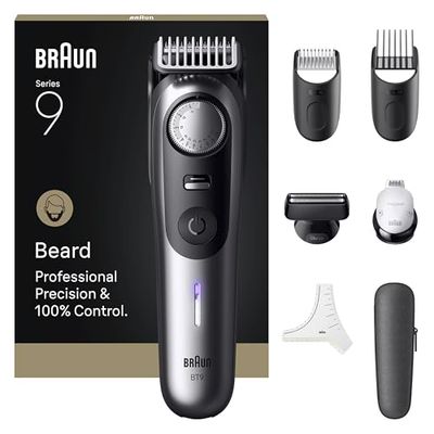 Braun Serie 9 - Cortapúas + 7 herramientas de peluquería, modo PowerBoost, hoja ProBlade, 180 min de autonomía, gradiente, 50 longitudes, rueda de precisión y bloqueo, impermeable, BT9520, cromo