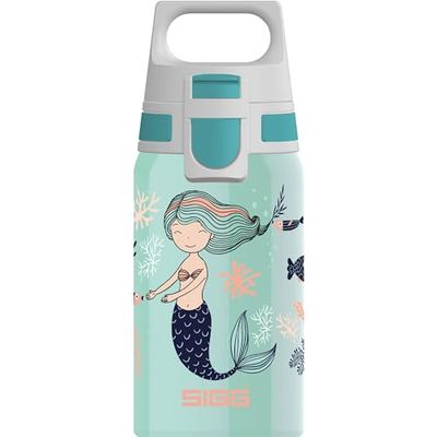 SIGG Shield One Atlantis Drinkfles voor kinderen, 0,5 liter, roestvrij staal, met lekvrij deksel, met één hand bedienbare waterfles, turquoise