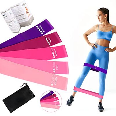 Röd Fit Simplify Resistance Loop Exercise Bands with Instruction Guide and Carry Bag, Set of 5