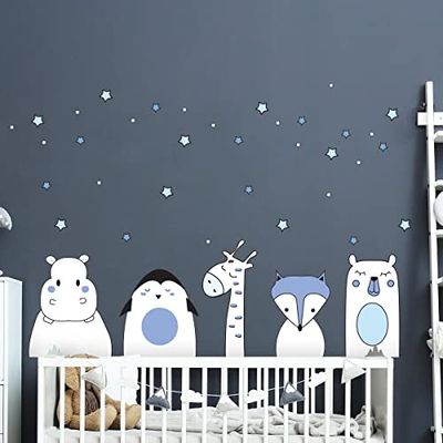 Muursticker kinderen - Decoratie babykamer - muursticker kinderen - muurstickers Scandinavisch - Wandsticker Dieren van de nacht - H60 x L90 cm