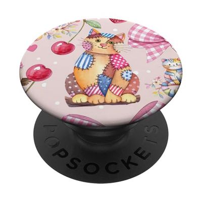 Collage Cherry Lindo Lazo Rubor Rosa Preppy Girls Collage Coquette Cat PopSockets PopGrip Adhesivo