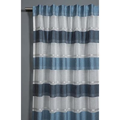 Gardinia Cortina Transparente con Trabillas Ocultas y Cinta Superior, 140 x 245 cm, Color Blanco y Azul