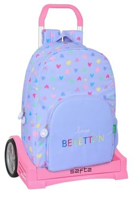 safta Benetton Lila Sac à dos scolaire avec chariot Evolution inclus, idéal pour enfants de différents âges, confortable et polyvalent, qualité et résistance, lilas, M, Décontracté
