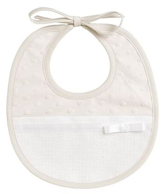 FILET - Slabbetje van zachte 3D-gestippelde stof met tas van Aida-stof om te borduren, sluiting met bandjes, ideaal voor baby's, 100% Made in Italy, Beige, One size