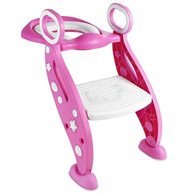 Rainberg® Kids Potty Training Toilet Seat Adjustable Height Step Ladder for Boys and Girls | Bathroom Aid Toddler Training Seats Portable Design (Pink White)