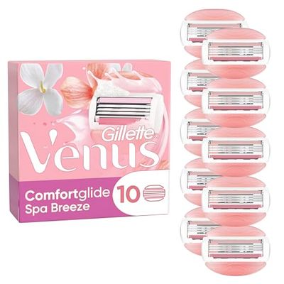 Gillette Venus Comfortglide RASOIO DONNA Spa Breeze, 10 LAMETTE DONNA di Ricambio (da 3 Lame) e 1 Manico, per una Rasatura Fluida Profonda Duratura, Skin Cushion, idea regalo