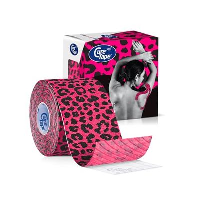 CureTape Art Fita de cinesiologia sem cortar, rolo, 5 cm x 5 m, bandagem neuromuscular resistente à água para joelho, braço, ombro, pernas e músculos, a melhor adesão (pantera rosa)