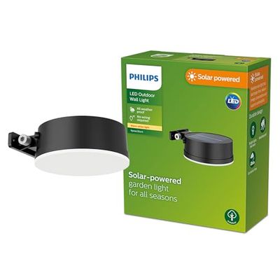 Philips Vynce, Applique murale solaire d'extérieur, ronde, 1,5 W, 2700 K, noire, IP44 résistante aux intempéries