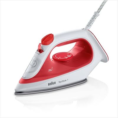 Braun TexStyle 1 SI 1019 Stoomstrijkijzer, anti-aanbaklaag, thermostaat, 25 g/min in turbo-modus, inhoud waterreservoir 220 ml, 1900 W, rood/wit