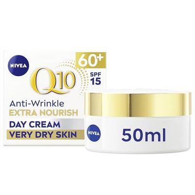 NIVEA Q10 Power 60+ Skin Anti-Wrinkle + Replenishing Day Cream (50 ml), Powerful Anti Ageing Cream, Moisturiser for Women with Coenzyme Q10, Day Face Cream with SPF15,Packaging may vary