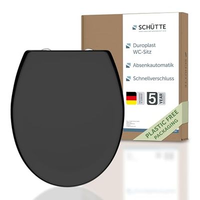 SCHÜTTE Coperchio Water a chiusura rallentata | Copriwater universali globo | Sedile WC Universale | Tavoletta WC chiusura ammortizzata | Asse Water | Fino a 250 kg | Nero