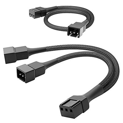 KabelDirekt – 3-pin ventilator verlengkabel 30 cm + 3-pin ventilator op 2 x 3-pin Y-kabel 15 cm