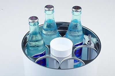 Enfriador de conferencias APS, enfriador de botellas, rondel de enfriamiento para botellas, enfriador de mesa para 6 botellas, incl. batería de enfriamiento, abridor de botellas, bandeja de corcho de corona, Ø 6,7 cm para botellas de 0,25 - 0,5 litros