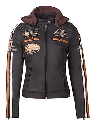 URBAN 5884 Women's 48 UK-Biker Motorcycle Jacket with Protectors, Dark Brown, XXL