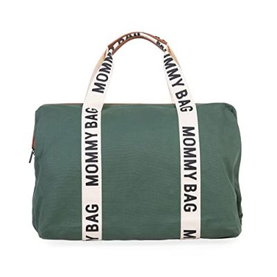 CHILDHOME, Mommy Bag, bolso cambiador, maternidad, bolso de viaje, gran capacidad, cambiador, correa ajustable, compartimentado, bolsillo térmico, abertura para la maleta, Signature Verde