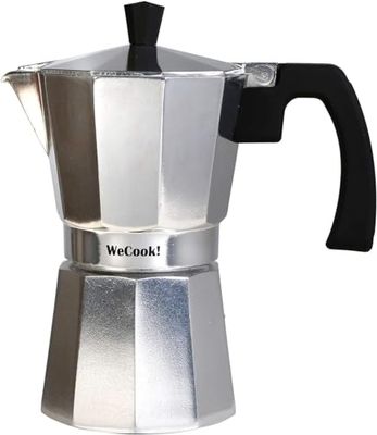 WECOOK 40109 Paola Italian Coffee Maker, Aluminium Express, 9 Cups, Silicone Seal Gasket, Safety Valve, Silver