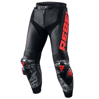 REBELHORN Rebel Pantaloni da Moto Uomo | Pelle | Protezioni per Ginocchia, Fianchi e Coccige | Slider Ginocchio Intercambiabili | Pannelli Forati