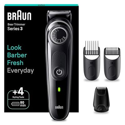 Braun Series 3 RASOIO ELETTRICO BARBA, Con lama barba Ultra Affilata, REGOLABARBA UOMO 40 Lunghezze, 80 Minuti Di Utilizzo Senza Fili, BT3440 Nero