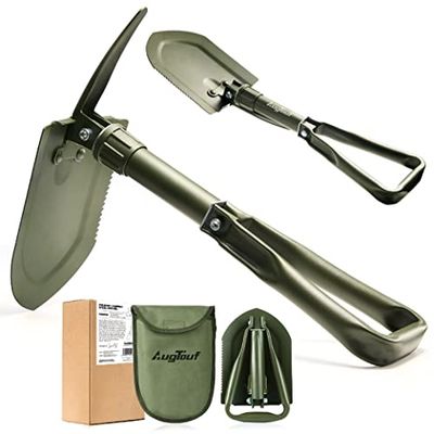 AugTouf Militaire opvouwbare campingschop, offroad survival koolstofstalen schop (22,8 ''- olijf)