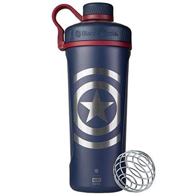 BlenderBottle Marvel Radian Shaker Cup Geïsoleerde roestvrijstalen waterfles met draadgarde, 28oz, Captain America Shield