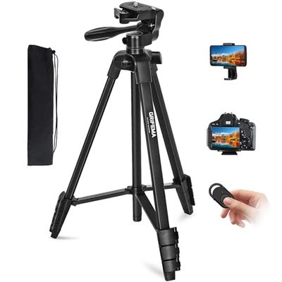 GRIFEMA Treppiede per Smartphone e Fotocamera 55”/140 cm, Cavalletto Telefono Estensibile con Telecomando Wireless e Supporto per Smartphone, Treppiedi Portatile per Riprese, GB1001