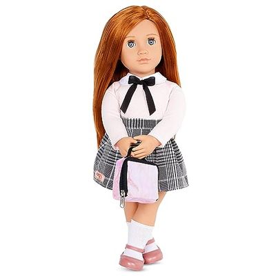 Our Generation Bambola Carly - Bambola mobile da 46 cm con vestiti e accessori - maglione rosa, gonna e calze al ginocchio, giocattolo dai 3 anni in su