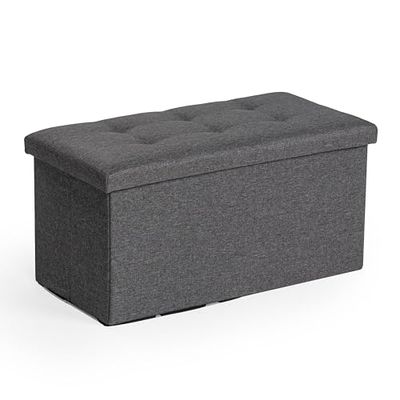 FurnitureR Banco de Almacenamiento Acolchado de 76 cm, Taburete, Caja de Almacenamiento, Banco de Cama Plegable para Dormitorio, salón, Pasillo, Gris