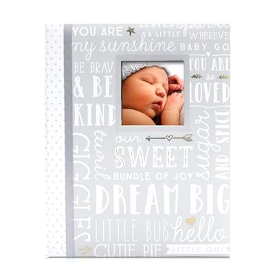 Lil Peach First 5 Years Dream Big Wordplay - Libro de recuerdos para bebés, recuerdo de bebé neutro para padres nuevos y futuros, diario de embarazo e hitos, gris