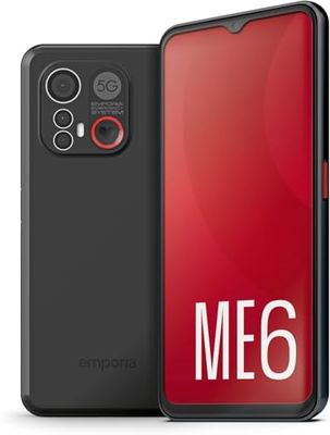 Emporia ME6 Smartphone 5G con pulsante SOS, Fotocamera 50MP, Selfie 8MP Display 6.58" Memoria 128GB + 6GB RAM Android 13, Easy Mode, Nero