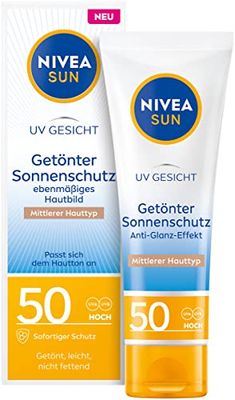 NIVEA SUN Crema solare colorata per il viso SPF 50, crema solare opaca per il viso, crema solare colorata per pelli medie, protezione solare opaca UV (50 ml)