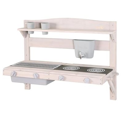 roba Cucina Giocattolo da Esterno da Appendere - con Accessori - Resistente alle Intemperie - Regalo di Compleanno, Natale - Legno Certificato FSC - Grigio Chiaro