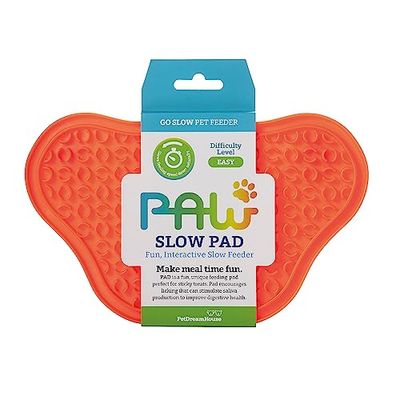 PetDreamHouse Paw Slow Lick Pad Tapis à lécher antidérapant pour Chiens et Chats, soulagement de l'anxiété, TPE Durable, poignée à Ventouse, Passe au Lave-Vaisselle, Orange