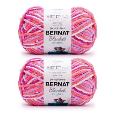 Bernat Blanket Brights Lot de 2 pelotes de fil à tricoter 300 g Polyester N°6 super épais Pour tricot/crochet Sorbet néon