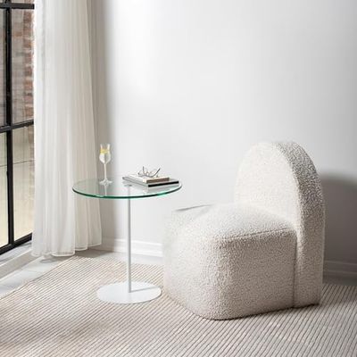 Hanah Home Stylowy biały stolik boczny, 50 x 50 x 50 cm, 100% szkło hartowane i 100% metalowa rama, nowoczesne wzornictwo do salonu i sypialni
