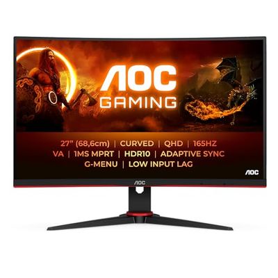 AOC Gaming CQ27G2SE - Monitor curvo QHD da 27 pollici, Adaptive Sync (2560x1440, 165 Hz, HDMI 1.4, DisplayPort 1.2) nero/rosso