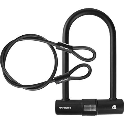 Retrospec Lookout U-Lock - Lucchetto per bicicletta con cavo di sicurezza da 1,2 m, staffa, resistente, antifurto con grillo da 14 mm, design anti-rotazione e sicuro