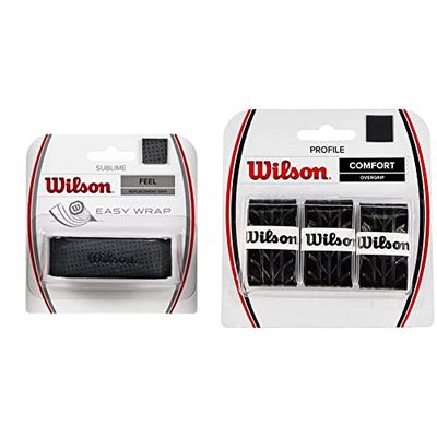 Wilson Grip Wrz4202Bk Impugnatura Sublime Grip, Grip Base, Unisex, Nero, 1 Unitã & Profile Overgrip, 3 Pezzi Unisex Adulto, Nero, Taglia Unica