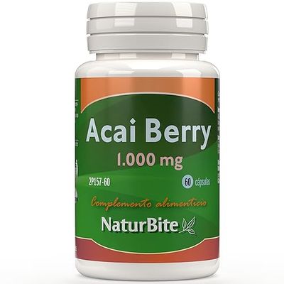 NaturBite - Acai Berry 1.000 mg | 60 cápsulas | Beneficios Preciados para tu Dieta con las Bayas de Acai. Potente Antioxidante