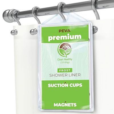 Clean Healthy Living Premium PEVA Frost Shower Curtain Liner with Magnets & Suction Cups - 70 X 71 in. Long