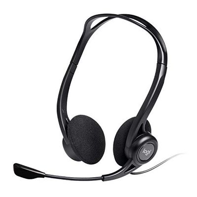 Logitech 960 Auriculares com cabo, som estéreo com microfone com supressão de ruído, USB, peso leve, controlos integrados ao cabo, PC/Mac/portátil, preto