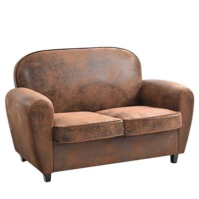 HOME DECO FACTORY Club Marron Mobilier Assise Canape Fauteuil Confort Accoudoir Siege Salon Entree Salle à Manger Chambre Causeuse, Revêtement : Polyester, L139 x H87 x P79 cm