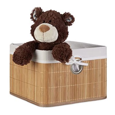 Relaxdays opbergmand bamboe, stof, decoratie, accessoires, speelgoed, voor in kast, HBD: ca. 20x31x31 cm, natuur