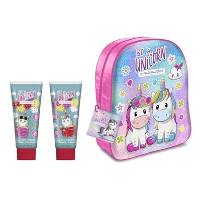 Naturaverde | Be A Unicorn dla dzieci - Pudełko na prezent, szampon 100 ml, żel pod prysznic 100 ml + plecak jednorożca