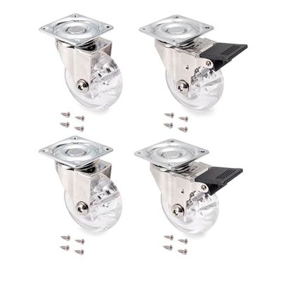 EMUCA - Lote de 4 rodas pivotantes para móveis Ø 50 mm com placa de montagem e rolamento de esferas, rodas de borracha para móveis cor transparente
