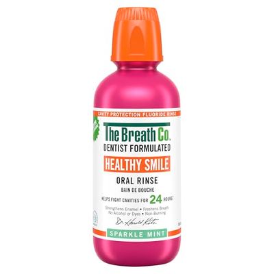 The Breath Co Zapobieganie próchnicy jamy ustnej na bazie fluoru, formuła opracowana przez dentystę, pomaga zwalczać próchnicę przez 24 godziny*, odświeża oddech, bez alkoholu, nie kłuje, 500ml