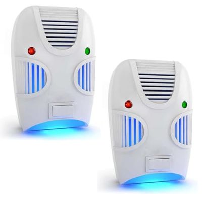 Parence. - Juego de 2 repelentes ultrasónicos para roedores y Mosquitos - Luz Nocturna integrada y Segura - Alimentación CA - 10x6x7cm - 2 Piezas