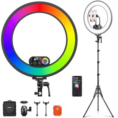 NEEWER 18" RL45C Ring Light Edge Lit Anneau Lumineux RGB avec Trépied Téléphone Télécommande 360° Couleurs Complètes App/2,4G Contrôle Compatible avec iPhone Selfie Maquillage Enregistrement Vidéo