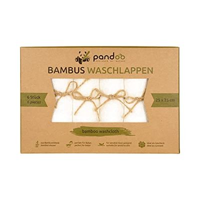 pandoo bamboe baby flannels - knuffelzacht, kleurstofvrij, hypoallergeen, anti-microbieel & antibacterieel voor de gevoelige babyhuid - 25x25cm wit - 6 st.