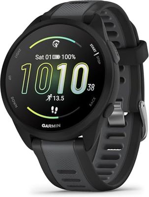 Garmin Forerunner 165, leichte GPS Smartwatch zum Laufen, mit AMOLED Touchscreen, Trainingsempfehlungen, Gesundheitsdaten, smarten Funktionen (Generalüberholt), Noir/Gris Ardoise